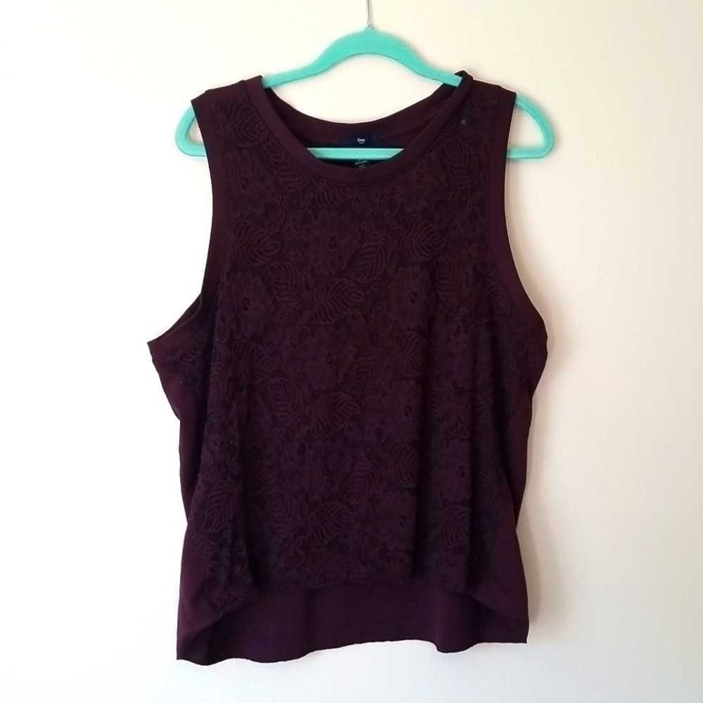 GAP Lace Lined Sleeveless Top Eggplant Burgundy Large